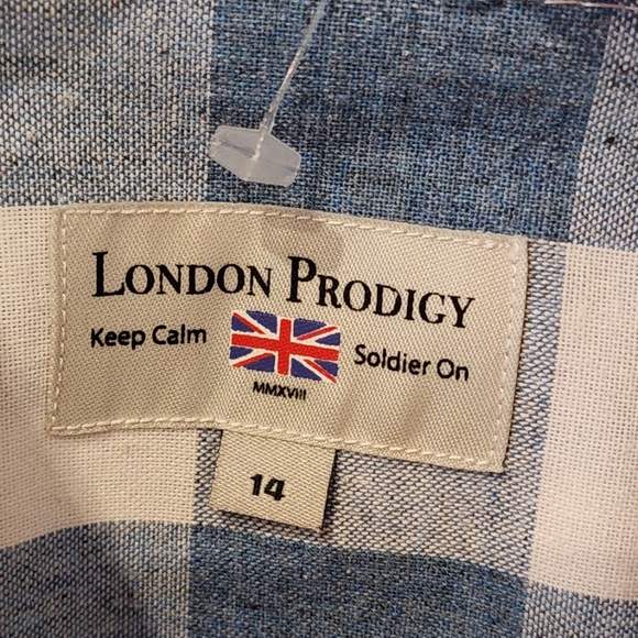 NWT London Prodigy Picture Perfect Short Sleeve Blue/White Plaid Polo Shirt Sz14 - Picture 4 of 14